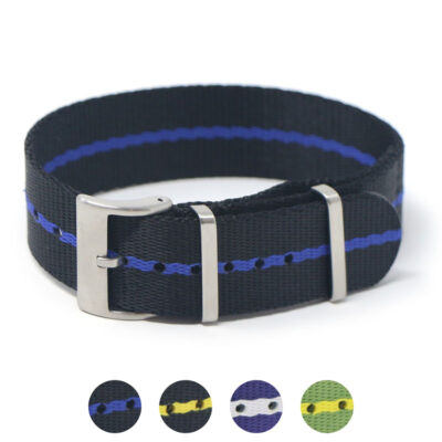 Stripe Single Pass Seat Belt Strap made of durable nylon, available in 20mm and 22mm sizes. Perfect for adding style and comfort to your watch. Ideal for everyday wear