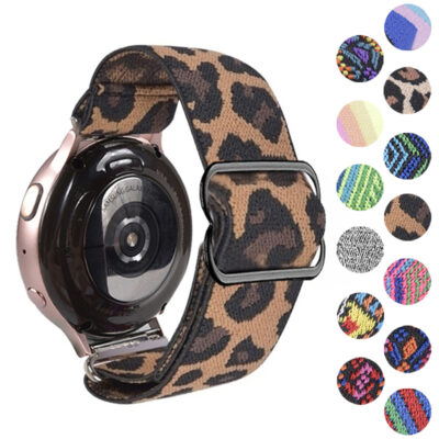 Shop the Comfort Stretch Pattern Band for Samsung Watches in 20mm and 22mm sizes. Stylish leopard print design offers comfort and durability for everyday wear