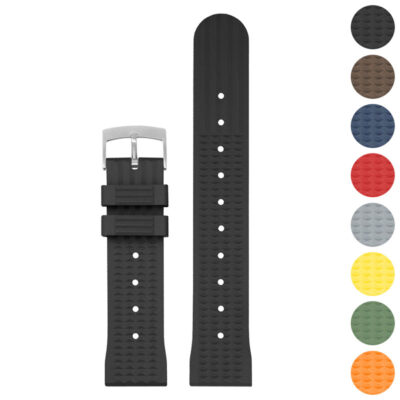 Shop the FKM Waffle Strap by DASSARI, crafted from durable FKM rubber. Available in 20mm and 22mm sizes, this stylish watch band offers comfort and versatility for any occasion