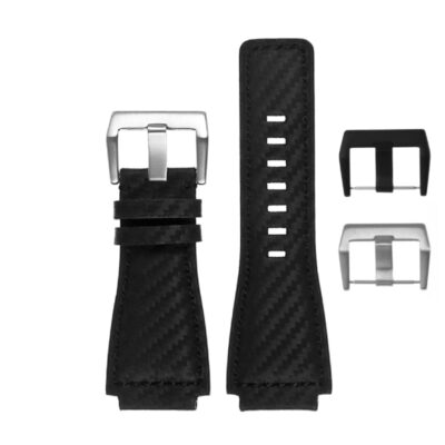 DASSARI Carbon Fiber Strap for Bell & Ross, 24mm. Upgrade your watch with this durable, stylish strap featuring a sleek black design and stainless steel buckle. Perfect for any occasion!