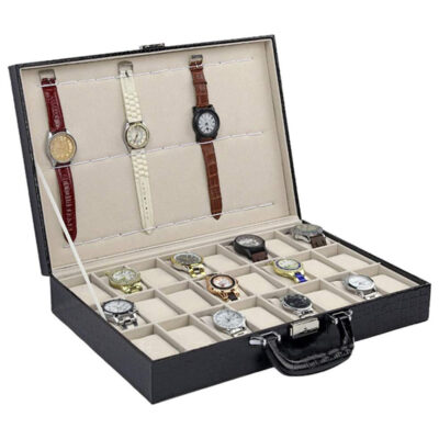 Alligator Leatherette Watch Case for 24 Watches: Organize and display your watch collection stylishly. Perfect for watch enthusiasts seeking luxury and functionality