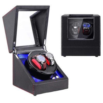 Shop the Carbon Fiber Watch Winder for 2 Watches with LED Lights. Perfect for keeping your timepieces wound and displayed stylishly. Ideal for watch enthusiasts!