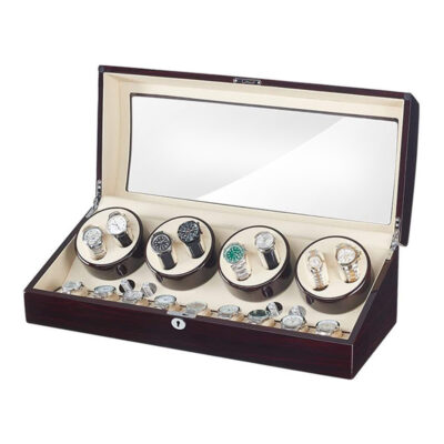 Explore the Dark Cherry Rectangle Watch Winder for 8 Watches, a stylish accessory to keep your timepieces safe and wound. Perfect for watch enthusiasts and collectors