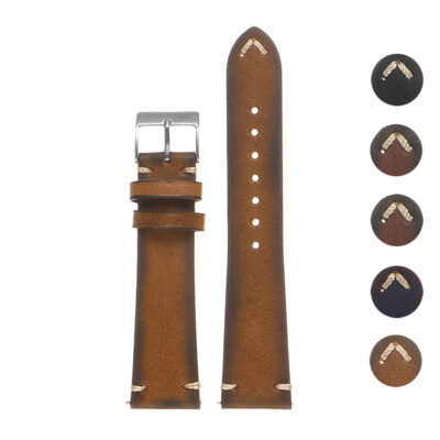 Upgrade your watch with the Regal II Vintage Leather Quick Release Strap by DASSARI. Available in sizes 16mm to 26mm, it features hand-sewn stitching for a classic look