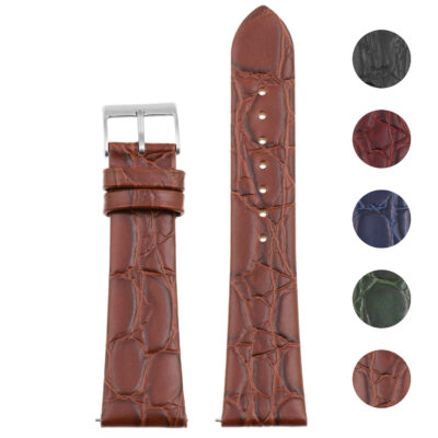 Alligator Embossed Leather Dress Watch Band by DASSARI in rich brown. Available in sizes 16mm to 24mm. Elevate your watch style with premium leather straps. Perfect for any occasion