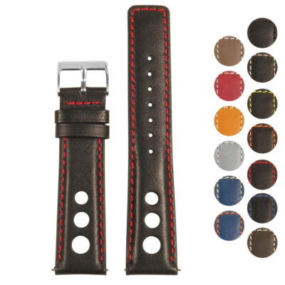 Upgrade your watch with the Leather Rally Strap featuring quick release. Available in sizes 18mm to 24mm, this stylish leather strap combines comfort and durability. Perfect for any occasion!