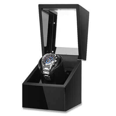 Piano Black Single Watch Winder: Keep your automatic watch wound and ready to wear with this elegant, sleek winder. Perfect for watch enthusiasts seeking style and functionality