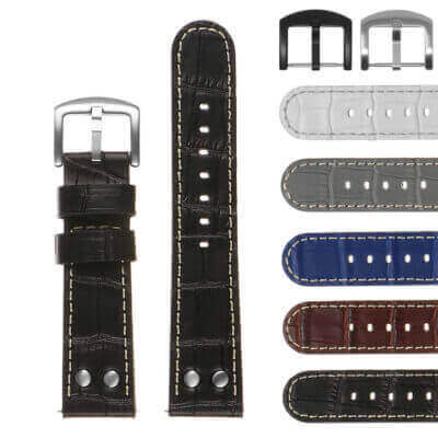 Crocodile Pilot Strap for Garmin Approach S40. This stylish watch band features premium leather with a sleek design, perfect for enhancing your watch's elegance and comfort