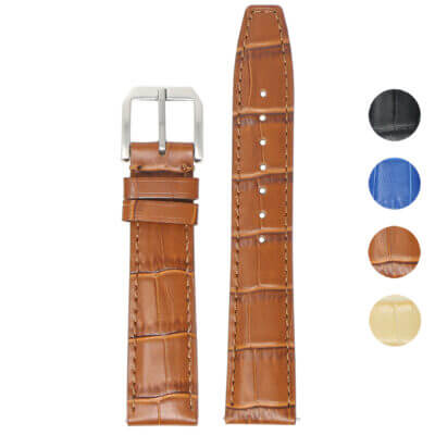 Croc Embossed Leather Strap by DASSARI features a quick-release design. Available in 20mm, 21mm, and 22mm sizes, this stylish strap adds elegance to any watch