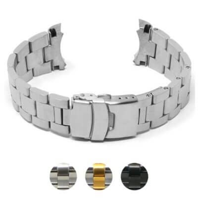 Stainless steel Oyster Band for Seiko SKX007, 22mm size, featuring a sleek design and secure clasp. Available in silver, gold, and black color options. Perfect for enhancing your watch style