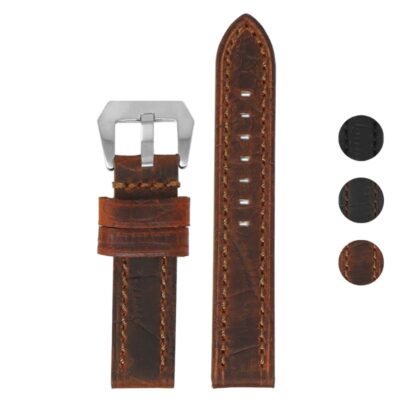 Shop the Heavy Duty Vintage Crocodile Leather Strap in sizes 20mm, 22mm, and 24mm. Durable leather design perfect for enhancing your watch's style and comfort