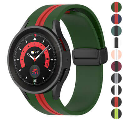 Mag-Clasp Speedtech Band for Samsung Galaxy Watch 6 offers a stylish green and red design, combining comfort and durability for your smartwatch. Upgrade your look today!