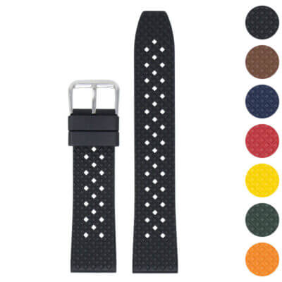 DASSARI Textured FKM Rubber Strap for MoonSwatch offers durability and style. Available in multiple colors, this watch band enhances your timepiece with a sporty, comfortable fit