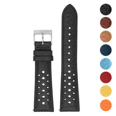 DASSARI Perforated Leather Rally Strap for MoonSwatch offers a stylish upgrade with breathable design and durable leather. Perfect for enhancing your watch collection. Available in multiple colors