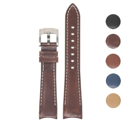 DASSARI Fitted Leather Band with Contrast Stitching for Rolex. High-quality leather strap, 20mm, perfect for enhancing your watch's style. Available in various colors