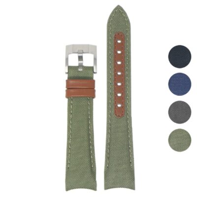 DASSARI Fitted Nylon Band for Rolex in 20mm, featuring a stylish green design with leather accents. Perfect for enhancing your watch's look and comfort