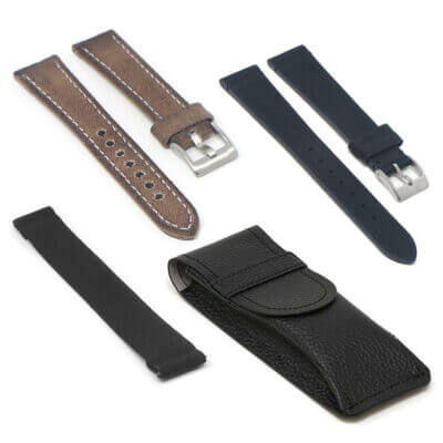 The Adventure Gift Bundle features versatile watch bands in 18mm, 20mm, and 22mm sizes, including leather and silicone options, perfect for any occasion