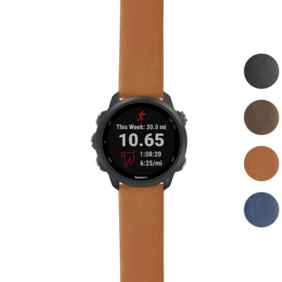 Thick Leather Strap for Garmin Forerunner 245 in a stylish tan color. Durable and comfortable, perfect for enhancing your watch's look while providing a secure fit