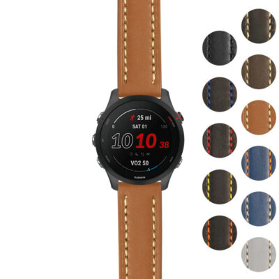 Rugged Leather Strap for Garmin Forerunner 255. Durable and stylish watch band, perfect for outdoor adventures. Available in multiple colors for a personalized touch