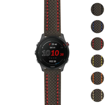 Heavy Duty Carbon Fiber Strap for Garmin Forerunner 255. Durable and stylish, this watch band offers comfort and a secure fit for active lifestyles. Available in multiple colors