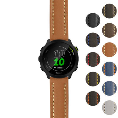 Rugged Leather Strap for Garmin Forerunner 55, featuring durable design and stylish stitching. Upgrade your watch with this premium strap for comfort and style