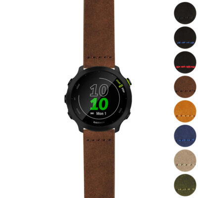 Upgrade your Garmin Forerunner 55 with the Suede Heavy Duty Strap. Durable and stylish, this strap offers comfort and a secure fit for your active lifestyle. Available in multiple colors