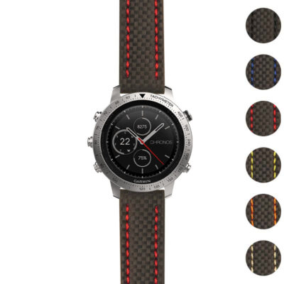 Heavy-Duty Carbon Fiber Strap for Garmin Fenix Chronos, featuring durable design and vibrant stitching. Upgrade your watch style with this premium strap from Ele Straps