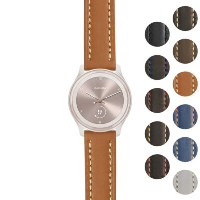 Rugged Leather Strap for Garmin Vivomove Sport, featuring durable design and stylish stitching. Perfect accessory to enhance your smartwatch experience. Available in multiple colors