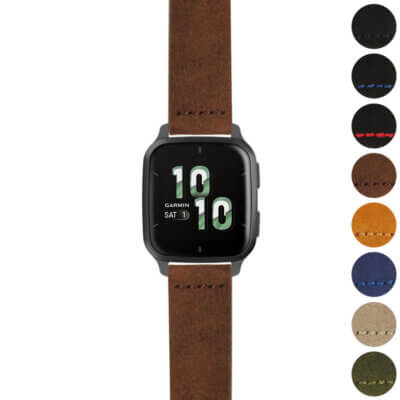 Heavy-duty suede strap designed for Garmin Venu, Venu Sq, and Venu Sq 2. Available in multiple colors, it combines style and durability for everyday wear