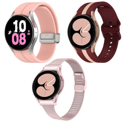 Elevate your style with the Women's Strap Bundle for Samsung Galaxy Watch 6. This set includes chic silicone and metal bands for versatile looks and ultimate comfort