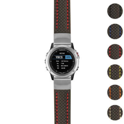 Heavy Duty Carbon Fiber Strap for Garmin D2 Bravo. Durable, stylish watch band with vibrant accents. Perfect for outdoor enthusiasts and everyday wear. Upgrade your watch today!