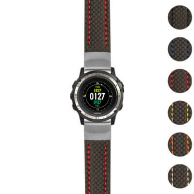 Heavy Duty Carbon Fiber Strap for Garmin D2 Charlie, featuring a sleek design with vibrant stitching. Perfect for durability and style in watch bands and accessories