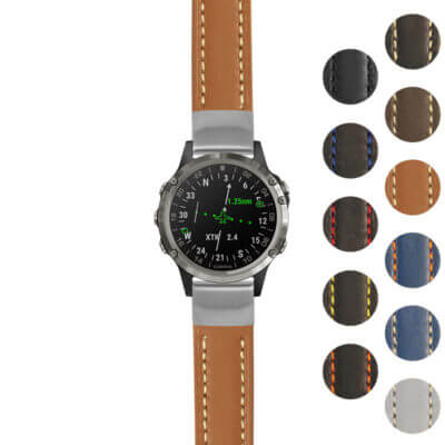 Rugged Leather Strap for Garmin D2 Delta offers durability and style. Upgrade your watch with this premium strap, available in multiple colors for a personalized look