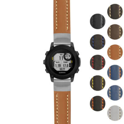 Rugged Leather Strap for Garmin Descent G1 offers durability and style. Perfectly designed for outdoor enthusiasts, it enhances your watch with a touch of elegance. Available in multiple colors