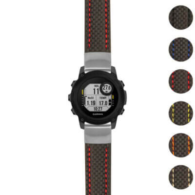 Heavy Duty Carbon Fiber Strap for Garmin Descent G1. Durable and stylish, this watch band features a sleek design with vibrant accents, perfect for outdoor enthusiasts and adventurers