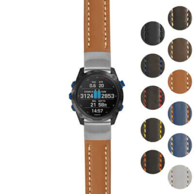 Rugged Leather Strap for Garmin Descent Mk2 & Mk2i, featuring durable construction and stylish design. Perfect for outdoor enthusiasts seeking comfort and functionality