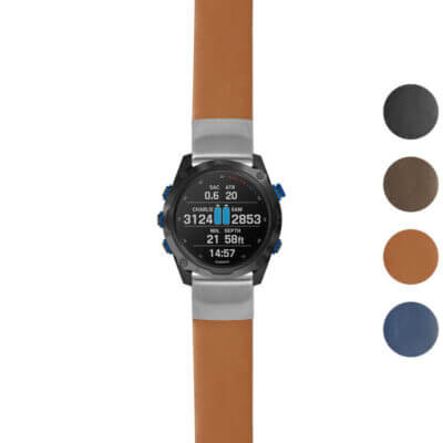 Thick leather strap designed for Garmin Descent Mk2 & Mk2i, featuring a stylish brown finish. Available in multiple colors for a personalized look