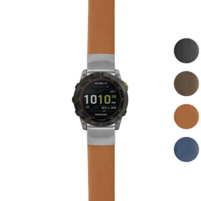 Thick leather strap designed for Garmin Enduro 2, featuring a stylish brown finish. Available in multiple colors for a personalized look. Perfect for outdoor enthusiasts