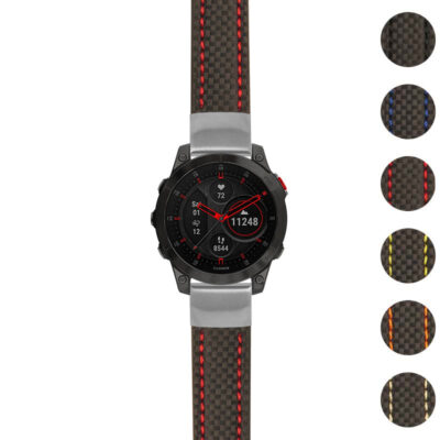 Heavy Duty Carbon Fiber Strap for Garmin Epix Gen 2. Durable, stylish design with red stitching. Perfect for enhancing your smartwatch's look and performance