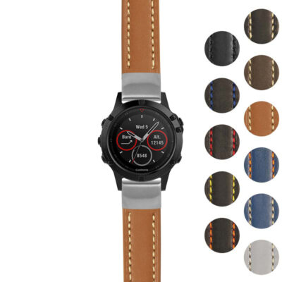 Rugged Leather Strap for Garmin Fenix 5 & 5 Plus. Durable and stylish, this watch band enhances your outdoor adventures while providing comfort and a secure fit. Available in multiple colors