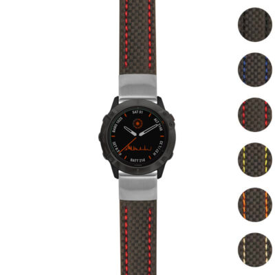 Heavy Duty Carbon Fiber Strap for Garmin Fenix 6. Durable, stylish watch band with vibrant stitching options. Perfect for outdoor enthusiasts and everyday wear. Upgrade your watch today!