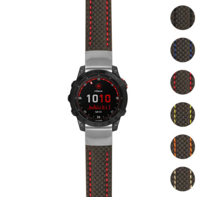 Heavy Duty Carbon Fiber Strap for Garmin Fenix 7 & 7 Pro. Durable, stylish design with vibrant stitching. Perfect accessory to enhance your watch's look and performance