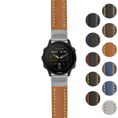 Rugged Leather Strap for Garmin Forerunner 955. Durable, stylish design with contrast stitching. Perfect for outdoor enthusiasts and everyday wear. Upgrade your watch today!