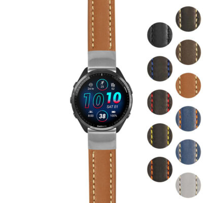 Rugged Leather Strap for Garmin Forerunner 965, featuring durable leather and stylish stitching. Perfect for enhancing your smartwatch's look and comfort. Ideal for active lifestyles