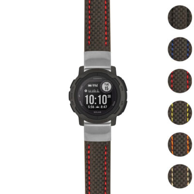 Heavy Duty Carbon Fiber Strap for Garmin Instinct 2, featuring a sleek design with red accents. Perfect for durability and style. Upgrade your watch accessories today!