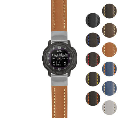 Rugged Leather Strap for Garmin Instinct Crossover, featuring durable leather and stylish stitching. Perfect for enhancing your outdoor watch with comfort and style