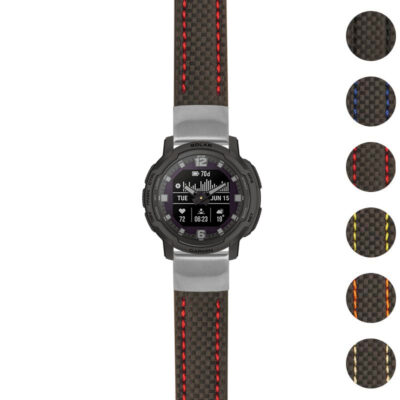 Heavy Duty Carbon Fiber Strap for Garmin Instinct Crossover. Durable and stylish, this watch band features vibrant stitching and is perfect for outdoor enthusiasts. Upgrade your watch today!