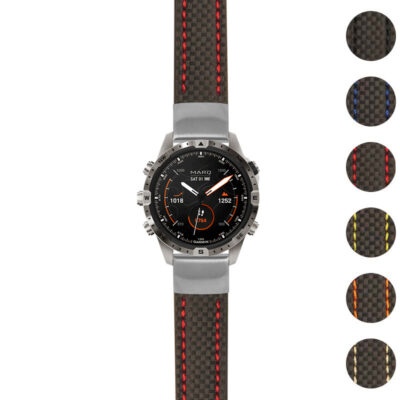 Heavy Duty Carbon Fiber Strap for Garmin MARQ Gen 2. Durable and stylish, this strap features a sleek design with red stitching, perfect for enhancing your smartwatch experience