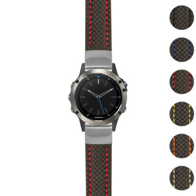 Heavy Duty Carbon Fiber Strap for Garmin Quatix 5, featuring durable construction and stylish design. Upgrade your watch with this premium strap available in multiple colors