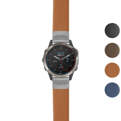 Thick Leather Strap for Garmin Quatix 6, showcasing a stylish design in multiple colors. Upgrade your watch with this durable and comfortable strap from Ele Straps